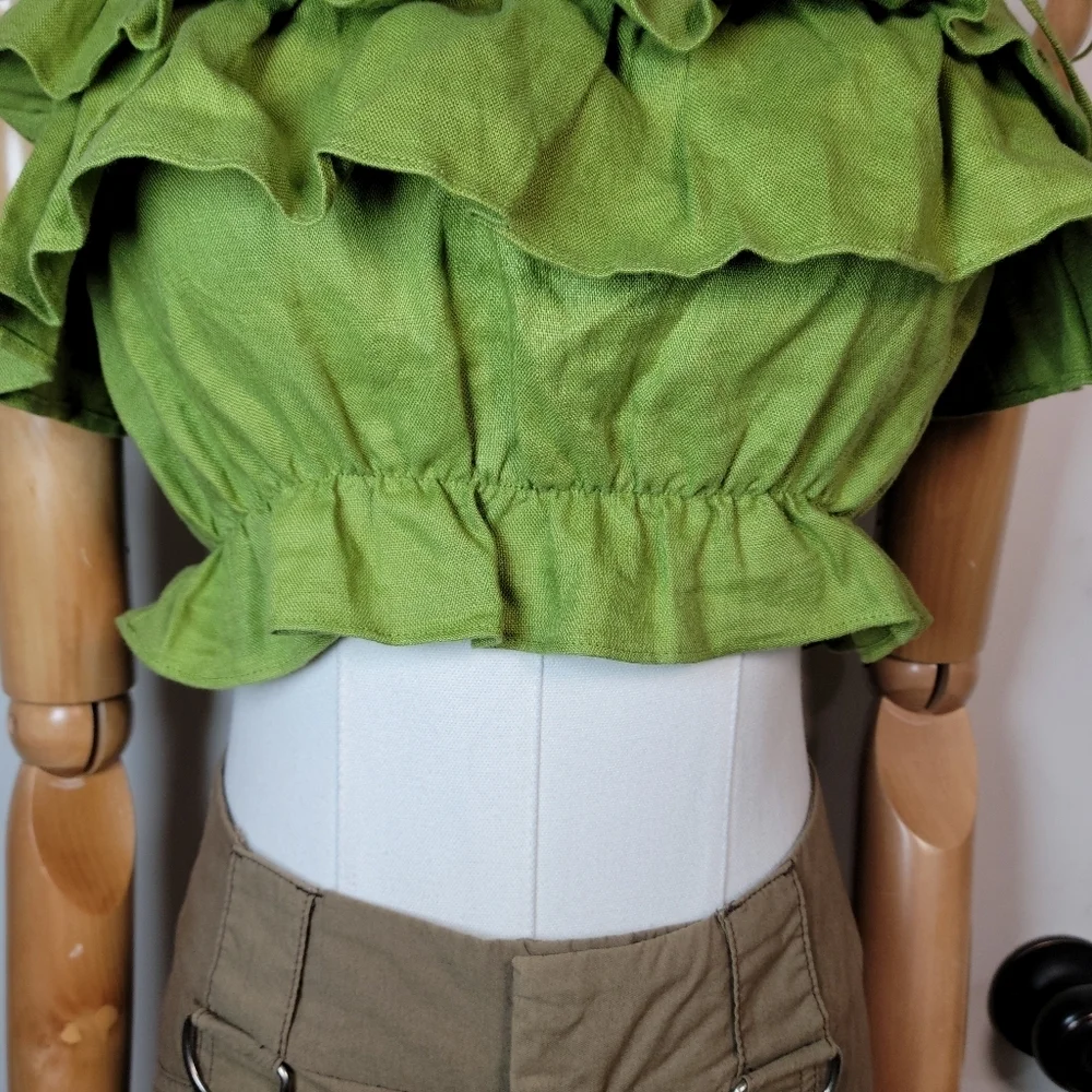 Reformation Ruskin Green Linen Crop Top XS Cottagecore Tank